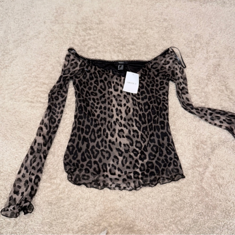 Forever 21 Black and Brown Leopard Print Blouse